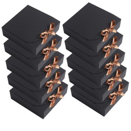 10Pcs Gift Box with Lid & Bow Ribbon 24x24x6cm Square Shaped Packaging Box Easy Assembly Bridesmaid Proposal Box Kraft Paper Presentation Boxes for Parties, Christmas, Birthday, Wedding