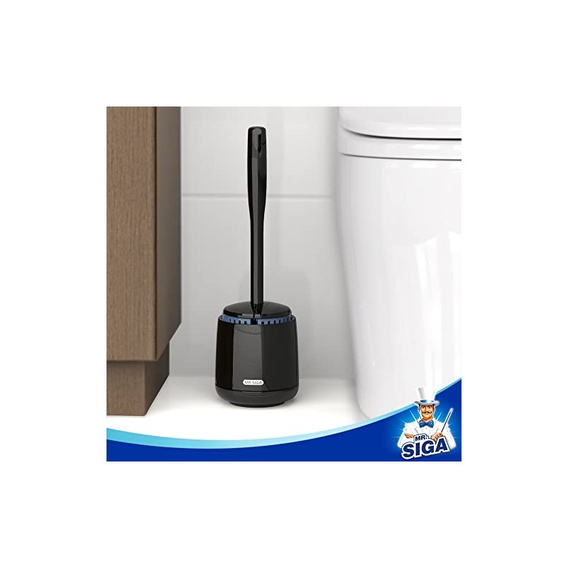 MR.SIGA Cepillo para Inodoro con Soporte, Mango Largo, Negro, Paquete