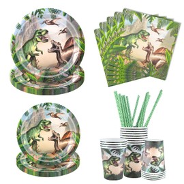 Aitsite Dinosaur Party Tableware Set, Dinosaur Party Plates Birthday for 10 Guests, Dinosaur Birthday Tableware, Jurassic Party Decoration Set, Children's Birthday Plates, Cups, Napkins Pack of 50