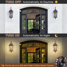 21" H Oil-Rubbed Bronze Outdoor Wall Light Large Size Dusk to Dawn Exterior Wall Lantern Fixture, Dark Brown Rustic Porch Lamp with Water Glass Waterproof Outside Wall Sconce for House Garage