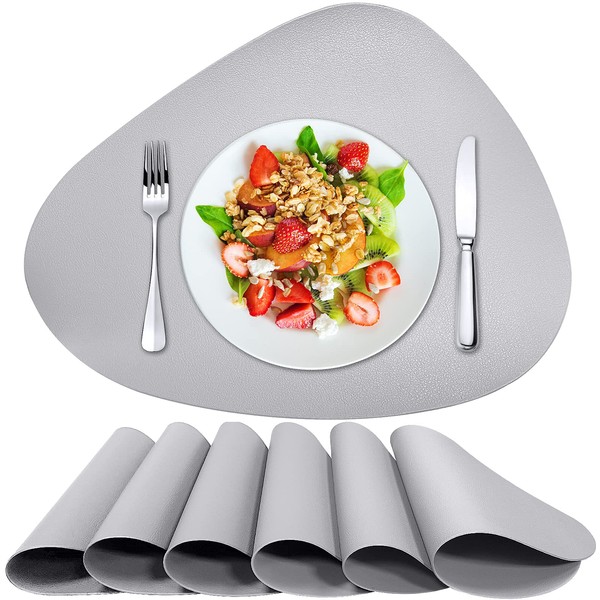 Herda Placemats Set of 6 for Dining Table Mats Faux Leather Place Mats Wipeable Washable Placemats for Round Table Mats for Kitchen Dining Patio Heat Resist Easy to Clean Light Grey