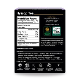 Buddha Teas Organic Hyssop Tea - OU Kosher, USDA Organic, CCOF, 18 Bleach-Free Tea Bags