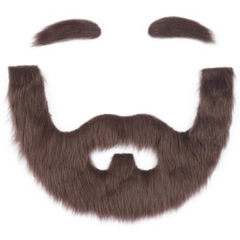 Cosela Full Fake Beard and Eyebrows Brown Self Adhesive Realistic Costume Facial Hair Stick On Beard