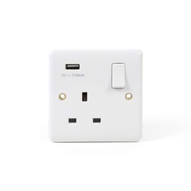 Lieber Silk White 1 Gang Single USB Plug Socket - Curved Edge