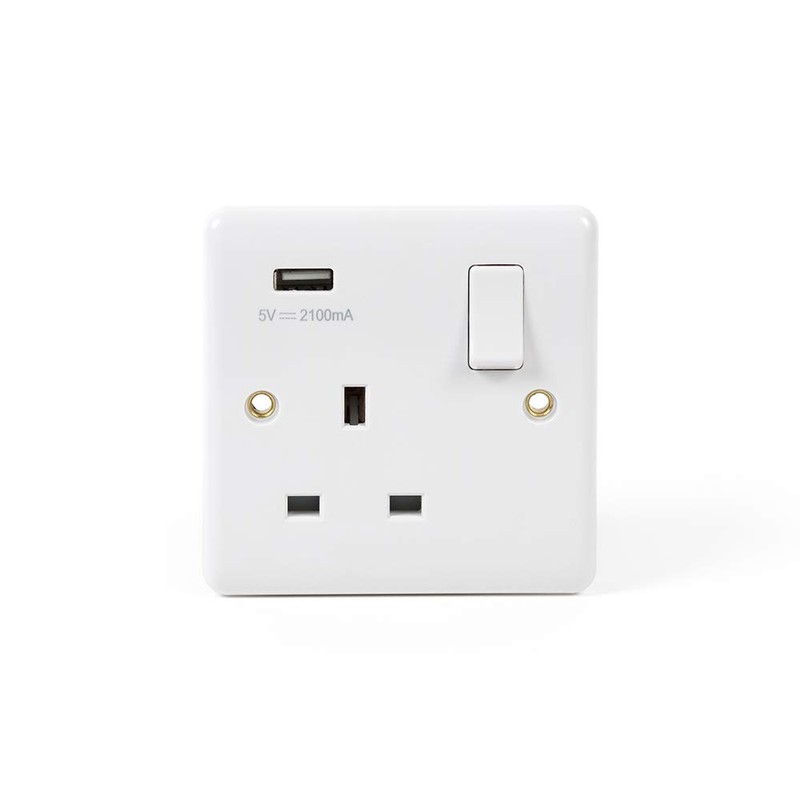 Lieber Silk White 1 Gang Single USB Plug Socket -