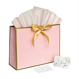ANFENG Paper Gift Bags with Handle and Tissue Welcome Gift Thank You Bags for Wedding Bridal Shower Groomsmen Holidays Birthday Party(pink+coffee)