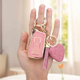 Vicoca for Lexus Key fob Cover with Diamond Heart Keychain, Car Accessories TPU for Lexus RX ES GS LS NX RS GX LX RC LC Smart Key, Gold Pink
