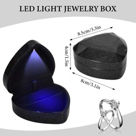 Homirty Heart Shape Ring Box with LED Light, Jewelry Display Gift Box, Wedding Ring Boxes, Auto Lighted Up Earring Ring Case, Luxury Ring Boxes for Proposal Engagement Wedding, Starry Night Black