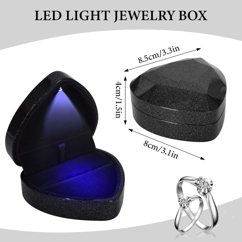 Homirty Heart Shape Ring Box with LED Light, Jewelry Display