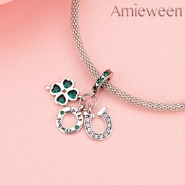 Amieween 925 Sterling Silver Charm Bead Lucky Clover Pendant Compatible With Women'S Bracelets, Necklaces, Birthday Gifts