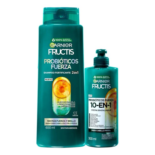 🦠✨ Garnier Fructis Probióticos | Kit Shampoo de Marula, Fortalece