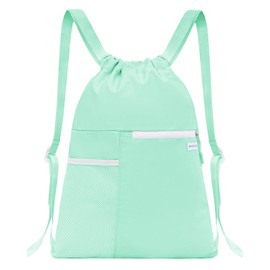 BAVELOE Drawstring Backpack with Mesh Pocket Water Resistant String Beach Swim Sports Gym for Women Men (Mint Green)