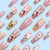 Flower Press on Nails Medium Long Coffin Fake Nails with