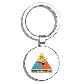 HJ Media US Army 2nd Armored Division Unit Crest Metal Round Metal Key Chain Keychain Ring