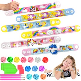 Felicify Diamond Art Bracelet Kit, 6 Pieces Diamond Painting Children's Bracelets, DIY Craft Sets, Diamond Art Kits for Children, Craft Set Toy, for Boys and Girls (B)