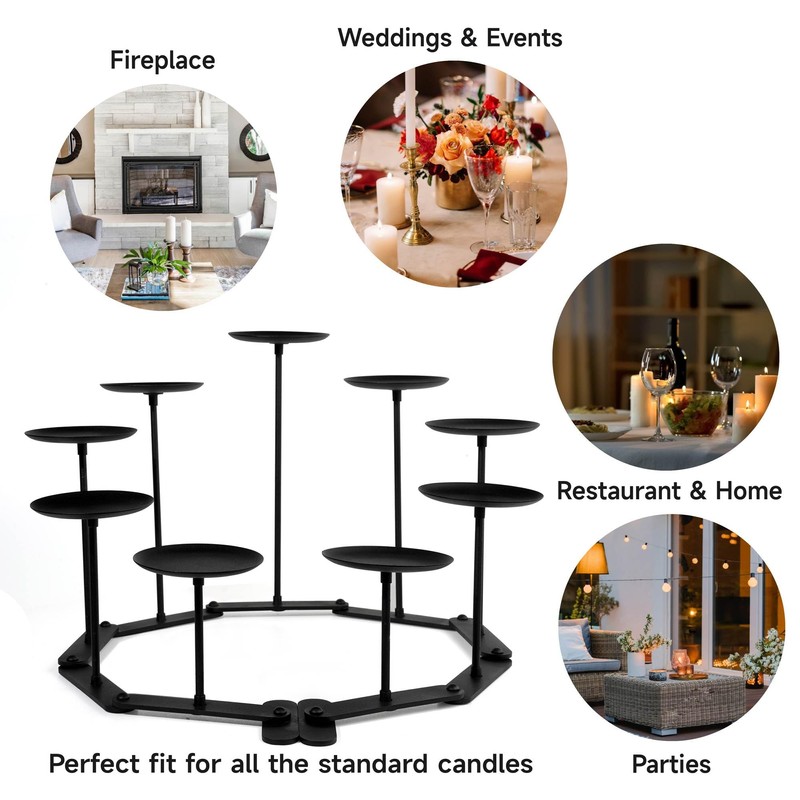 Black Iron Candelabra Candle Holder: Adjustable Fireplace Centerpiece Stand Decor