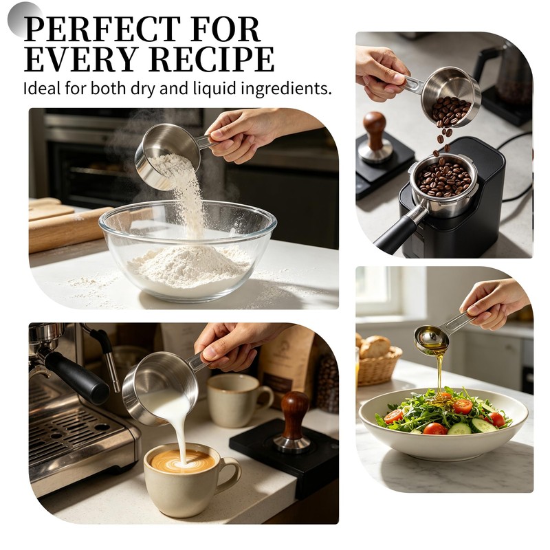 YC Kitchen 8Pcs Measuring Cups and Spoons Set Stainless Steel