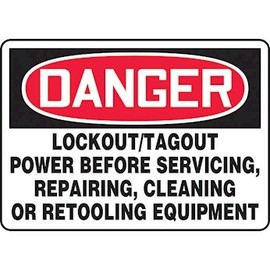 Danger Lockout Tagout Power Before Servicing, Repairing, Cleaning or Retooling Sticker, 14" X 10"