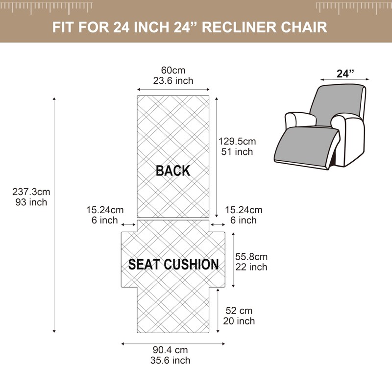 Genina Waterproof Recliner Chair Cover, Non-Slip Washable, 23.6"