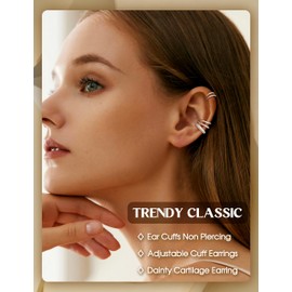 ADRAMATA 4 Pairs Ear Cuff Earrings Gold/Silver - Ear Cuff for Women, Fake Helix Piercing Without Ear Hole, 14K Gold-Plated Clip-On Cartilage Earrings, Adjustable Earcuffs in Gift Box, Brass