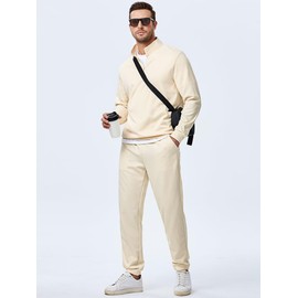 Dokotoo Men Men's Track Suits 2 Piece Outfits 1/4 Zip Polo Sweatsuits Joggers Sweatpants Sweatsuit Sets Apricot M