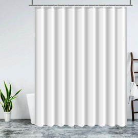 Daesar Shower Curtain, White, 100 x 180 cm, Shower Curtain Fabric, Waterproof, Anti-Mould, Modern, Plain Bathroom Curtain, Textile, White, Washable