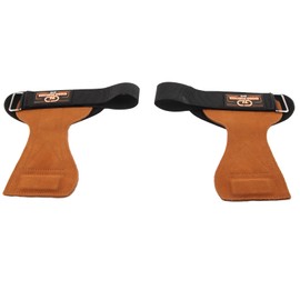 Cowhide Gymnastics Hand Grips for Pull Up Weight Lifting Fitness Hand Palm Protector with Wrist Strap Brown