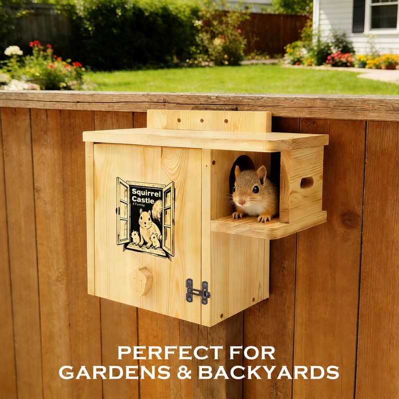 Firmlly Upgraded Version Large Wooden Squirrel House for Outside -