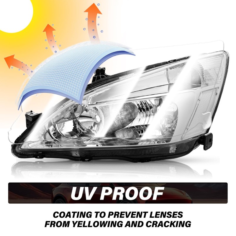 BRYGHT Headlight Assembly Set Replacement for 2003-2007 Honda Accord (Chrome