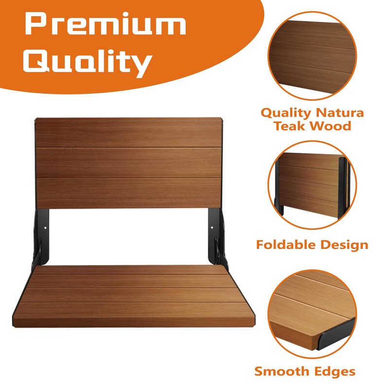 Folding Shower Seat 20'', Large Teak Shower Seat, Folding Shower