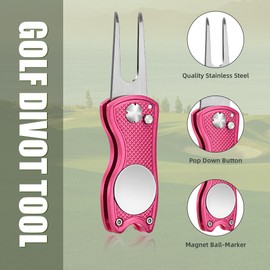 Mile High Life All Metal Foldable Golf Divot Tool with Pop-up Button & Magnetic Ball Marker (Multi-Colors/Shape)