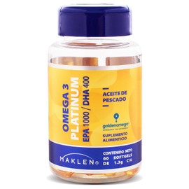 OMEGA 3 PLATINUM - Maklen Omega 3 Platinum EPA1,000 mg/DHA 400 mg - Aceite de Pescado de Golden Omega® con Certificacion IFOS - Capsulas Softgels de 1,300 mg