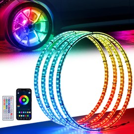 Ehaho 15.5" Double Row Wheel Lights, Brighter RGB Dream Chasing LED Rim Lights with App & Remote Control, Music Wheel Ring Light with Turn & Braking Signal Compatible with Various Trucks SUV Car（4PCS）