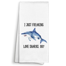 Sviojuce I Just Freaking Love Sharks Kitchen Towels Decorative Gifts for Shark Lovers 16x24, Shark Dish Towel Cloths Dishcloths Tea Towel, Shark Bathroom Kitchen Hand Towel Decor