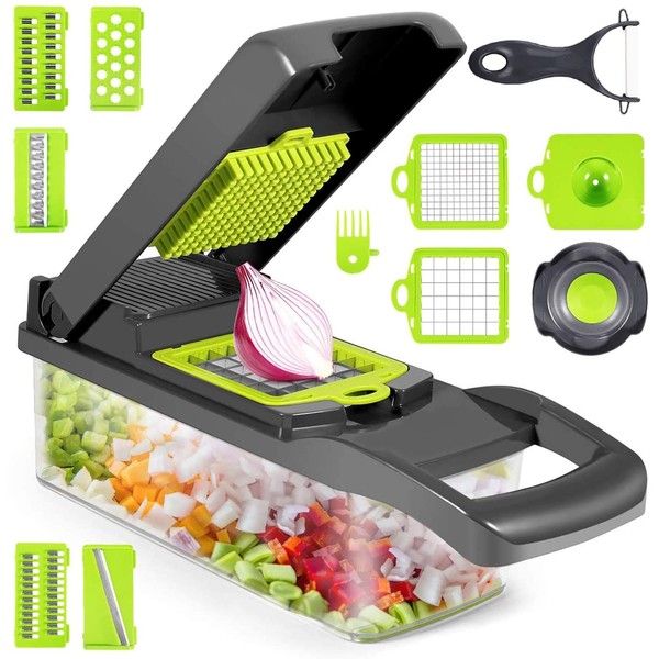 Newthinking Vegetable Choppers, 14 in 1 Kitchen Mandolines Slicer with Food Container and Peeler, Multi-Function Vegetable Onion Chopper for Kitchen