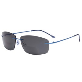Eyekepper Frameless Bifocal Sunglasses Women Men Lightweight Rimless Bifocal Readers for Reading under the Sun - Blue/Grey lens +3.00