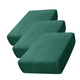 Stretch Cushion Cover, Soft Velvet Plush Cushion Slipcover Seat Sofa Covers Furniture Protector with Elastic Bottom (Green, 3)
