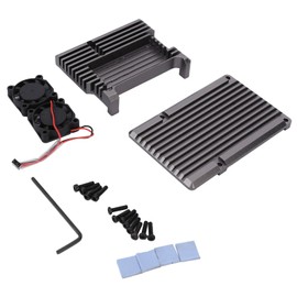 Aluminum Alloy Cooling Case Heat Dissipation Enclosure with Fan for Raspberry Pi 4 B ModelGrey