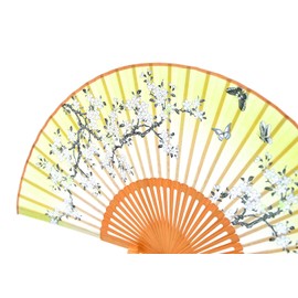 Medifier Silk Bamboo Handheld Folding Fans With hand made silk Fan cover Pouches and gift box Wedding Party Gift for Girls Women (Butterflies Flying among the Flowers Pattern 2)