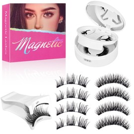 Pestañas Magnéticas Reutilizables 2 Pares, Kit con Aplicador, Sin Pegamento, Efecto Natural y Volumen, Fáciles de Colocar, Pestañas Postizas para Uso 