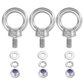 PATIKIL M6 x 11mm Lifting Shoulder Eye Bolts, 3 Pack 304 Stainless Steel Threaded Eye Bolts with Lifting Rings with Nuts and Washers, Perfect for Hammocks and Articles Hanging