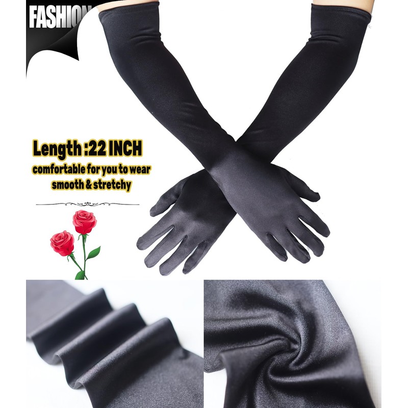 SUFEINI Women Long Satin Gloves Stretchy Elbow Length 21‘’ Opera