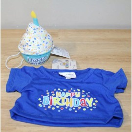 Build-A-Bear Workshop Build A Bear Blue Happy Birthday Shirt and Blue Cupcake Wrist Tie