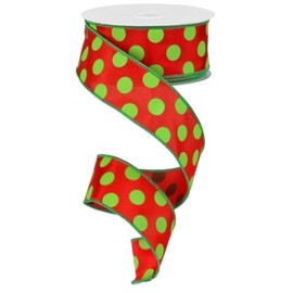 Ex=pressions Polka Dot Christmas Ribbon: Red and Lime Green 1.5" X 10 Yards : RG15873Y