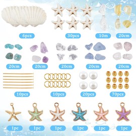 SUNNYCLUE 1 Box DIY 6 Sets Stone Bracelet Making Kit Clam Shell Beads Ocean Beach Light Gold Enamel Starfish Sea Shell Natural Stone Chip Spacer Bead Charms For Jewellery Making Kits Women Beginner