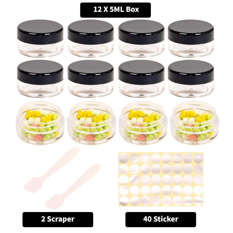 Pack of 12 containers, 5 ml, jars with lid, lip