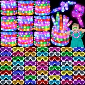 UZLU 60 Pcs Glow in the Dark Party Supplies 30 LED Light Up Glasses 30 Glow Sticks Light Up Pop Tubes Flash Glasses LED Neon Bracelet Necklace Accessories Goodie Bag Stuffers for Birthday Christmas