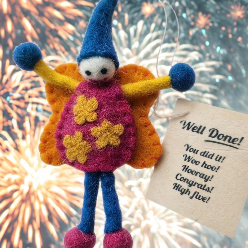 Siesta 'Well Done' Colourful Felt Fairy/Pixie with Message Gift Tag