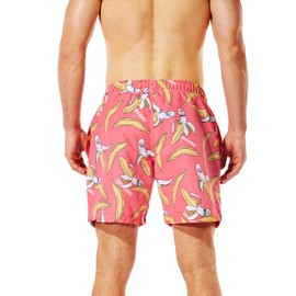 Traje de baño para hombre, pantalones cortos con cierre de cordón y cintura elástica, Patrón rosa y plátano, X-Large
