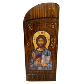 Handmade Greek Christian Orthodox Wood icon of Jesus Christ Blessing (26 X 11 cm or 10.2 X 4.3 in) Solid Wood